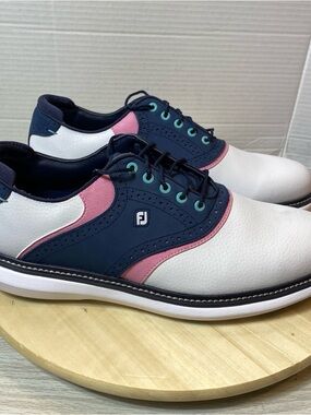 FootJoy FJ Traditions Saddle Golf Shoes White Navy Pink Men’s Size 11.5M New!